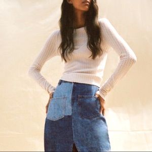 Zara Pointelle knit stretch long sleeve top